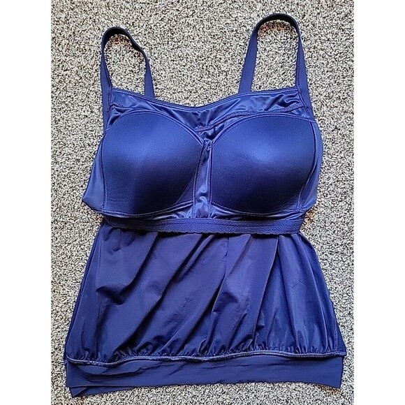 Lands' End Swim Top Navy 16 DD Reg Tankini LG Tummy Hiding Blouson Modest S606 - Picture 2 of 7